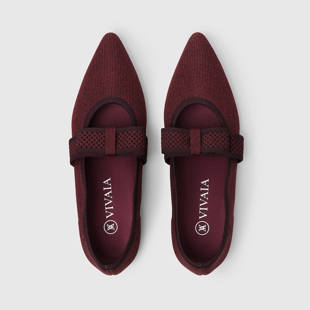 VIVAIA NWOT maroon bow pointed toe maryjane flats size 38.5